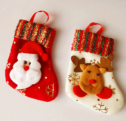 新款圣誕節裝飾 圣誕樹掛件迷你卡通貼畫小襪子裝飾布置 糖果襪子