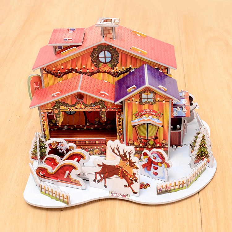 圣誕節裝飾品 圣誕diy紙房子兒童玩具小屋 3d紙房子模型建筑拼裝