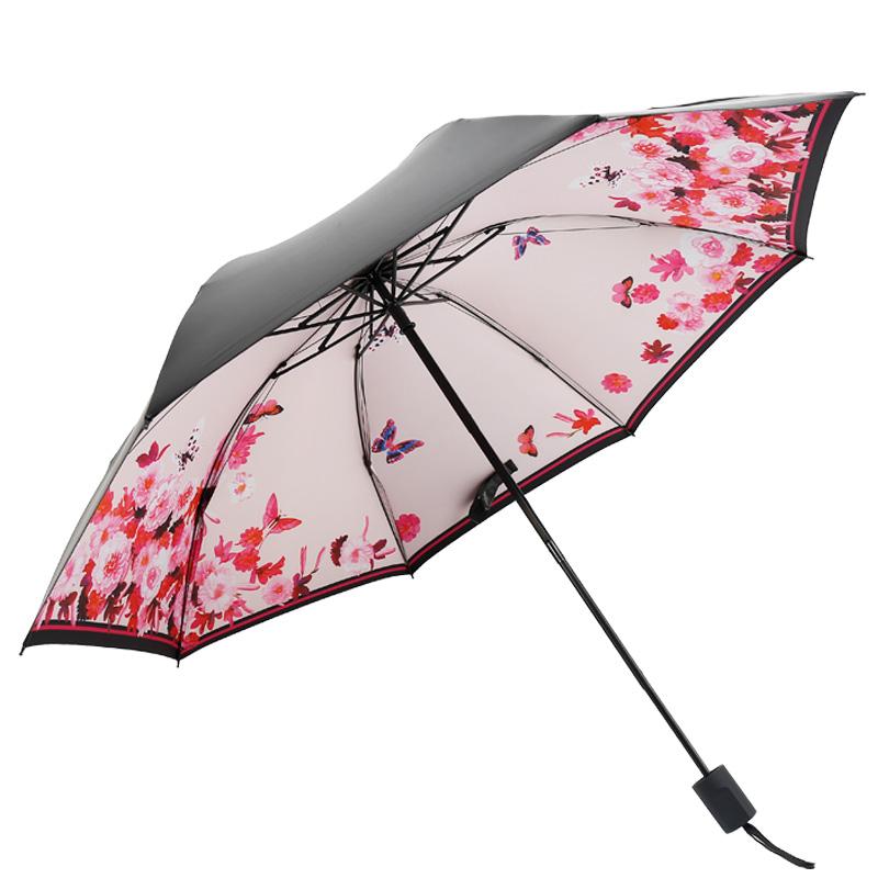 遮陽傘黑膠防紫外線防曬傘女超大雙人太陽傘三折折疊晴雨兩用雨傘