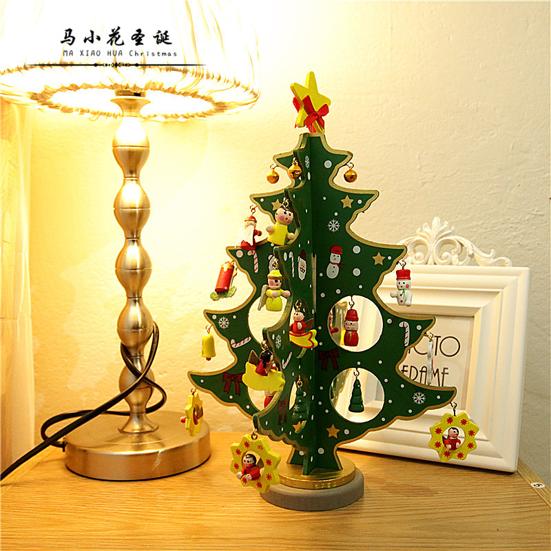 聖誕節裝飾飾品 迷你木制桌面聖誕樹擺件 木質聖誕節日禮品